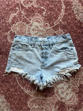 Free People We The Free Light Blue Distressed Denim Shorts